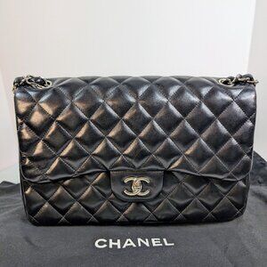 Chanel Black Classic Jumbo Double Flap Lambskin Bag
